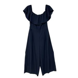 NEW Banana Republic Jumpsuit Size 12 Navy Blue Square Neck Wide Leg